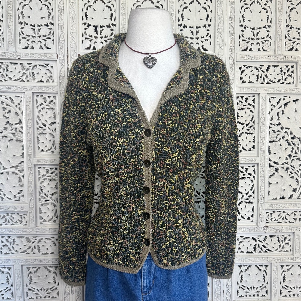 Talbots Mohair‎ Silk Blend Colorful Boho Marled Collared Button Up Cardigan Sz S